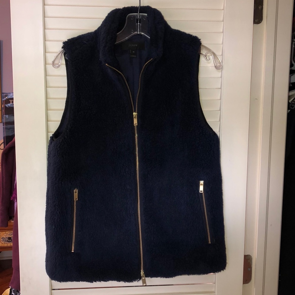 EUC J. Crew Faux Fur Vest in Navy